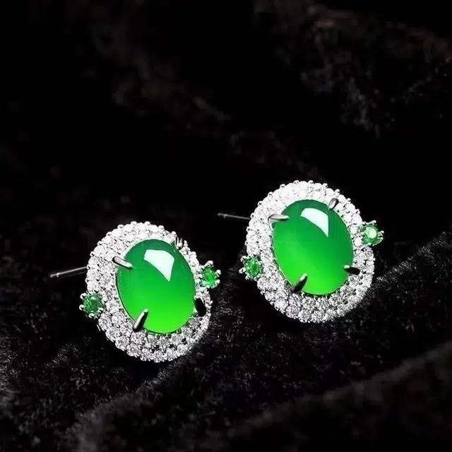 识恩 限定冰绿新中式气质小清新复古国风轻奢设计师款豪镶大牌汉#好运 玉髓 耳钉 女款