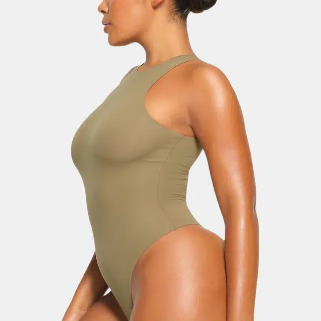 SKIMS FITS EVERYBODY HIGH NECK BODYSUIT KHAKI