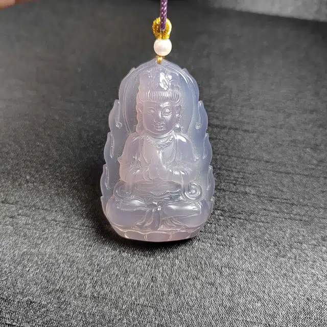 赐帛 新中式帝王紫高冰玉髓玛瑙观音菩萨挂件精致简约时尚温润冰透转运平安 玉髓 玉石项链 男女同款情侣款