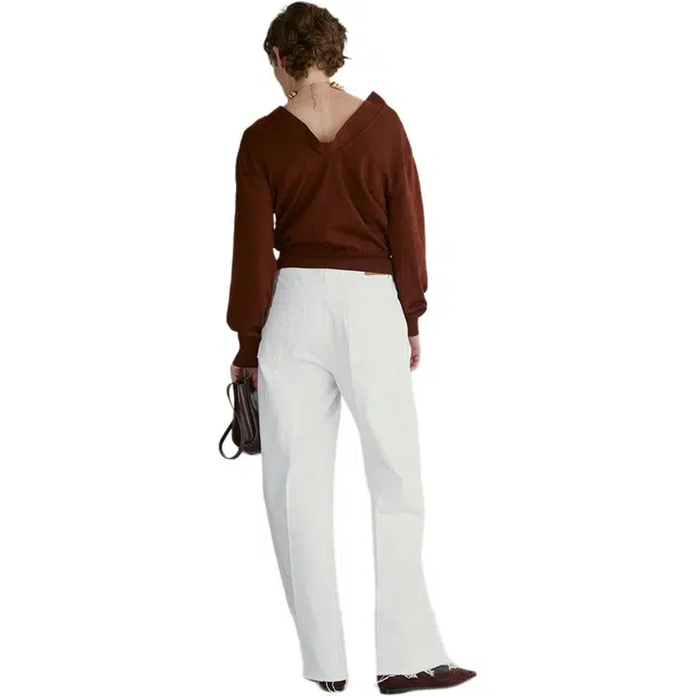 RECTO FW24 DRAPE COLLAR KNIT TOP RED BROWN