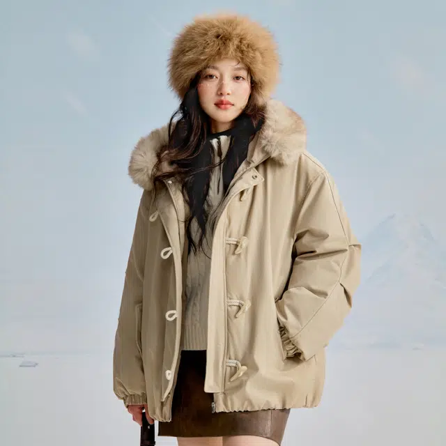 茵曼 三防可拆连帽毛领厚实保暖内搭羽绒服 女款
