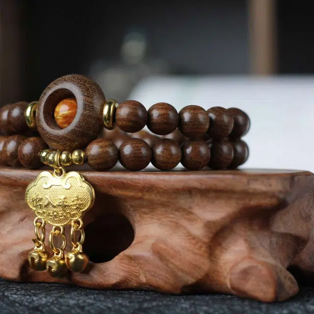 爵倾 时来运转古雅经典宫锁珠链手串 金丝檀木 珠串 男女同款情侣款