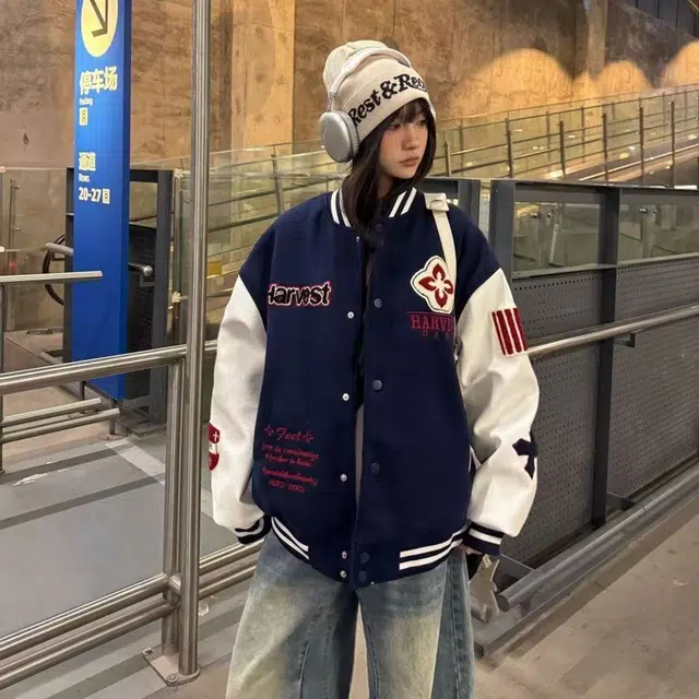 特斯型 国潮刺绣棒球服潮流百搭运动休闲情侣夹克外套 男女同款