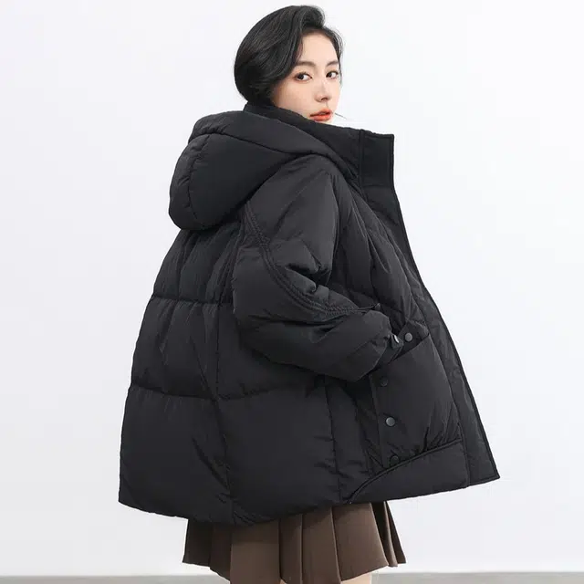 鸭鸭 纯色连帽短款加厚保暖休闲通勤韩系时尚百搭羽绒服 女款