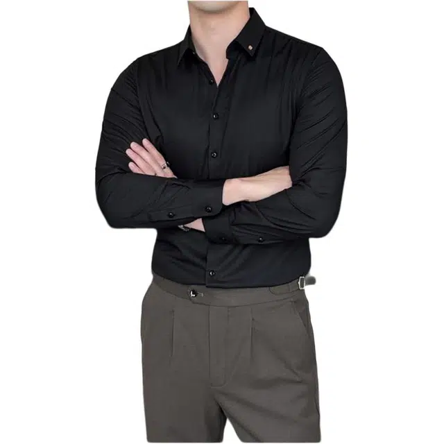 袋鼠 经典款商务休闲内搭长袖衬衣修身免烫易打理柔软舒适时尚高级西装打底衬衫 男女同款