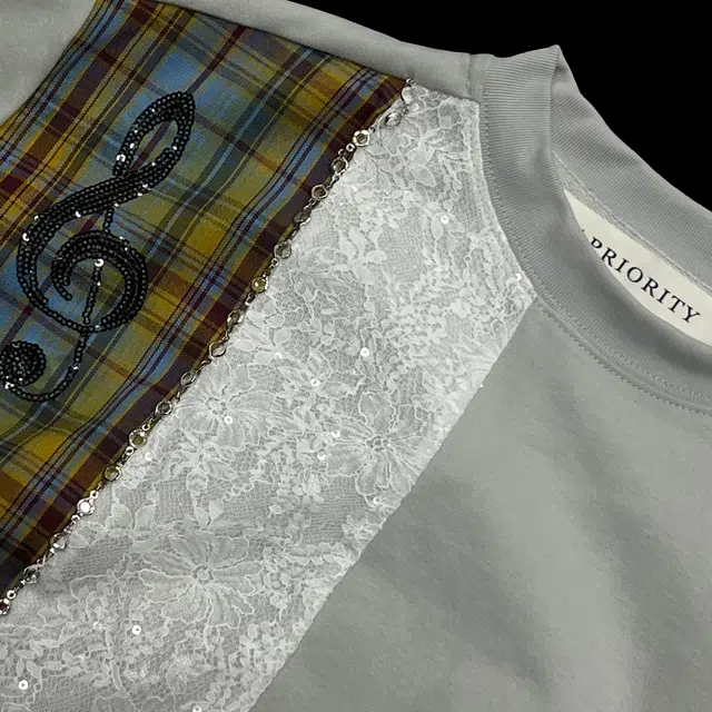 Apriority Clothing Lace Patch Crewneck Sweatshirt Gray