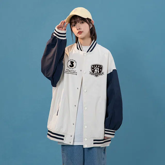特斯型 美式复古数字字母印花棒球服春秋季百搭宽松情侣夹克外套 男女同款