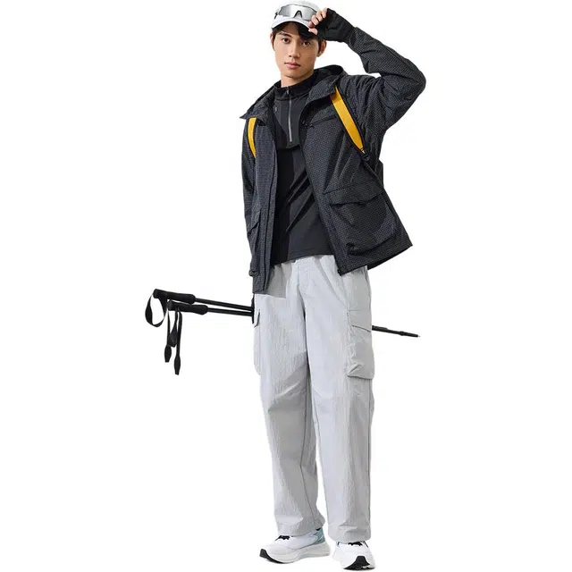 超级安踏 运动休闲简约纯色连帽宽松夹克外套 男款 素净灰