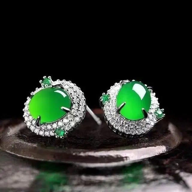 识恩 限定冰绿新中式气质小清新复古国风轻奢设计师款豪镶大牌汉#好运 玉髓 耳钉 女款