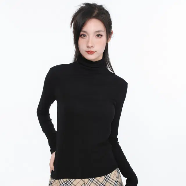 御茶家 纯色基础款堆堆领高弹立修身可外穿打底针织衫 女款 美拉德