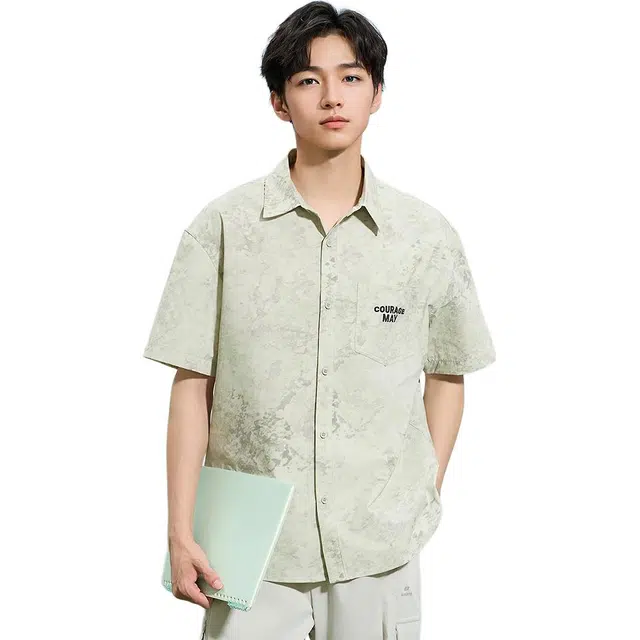 三福 满版印花时尚翻领短袖衬衫 男款