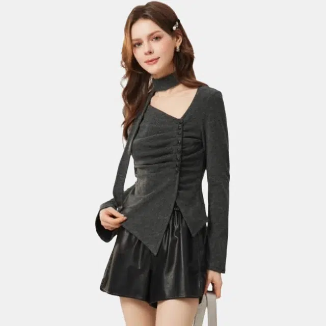 爱依服 舒适休闲百搭简约长袖纯色针织衫 女款 深灰