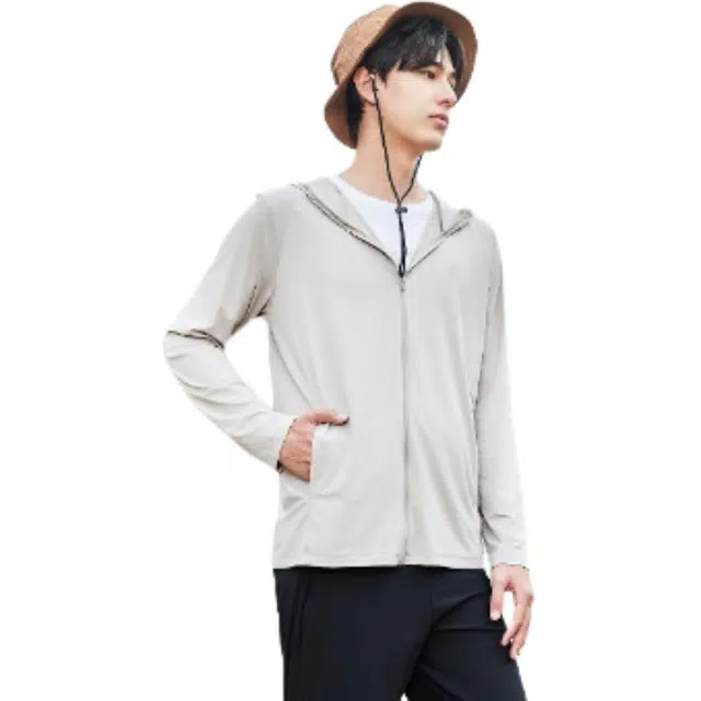 乔丹 运动休闲简约纯色连帽拉链夹克外套 男款 浮石色