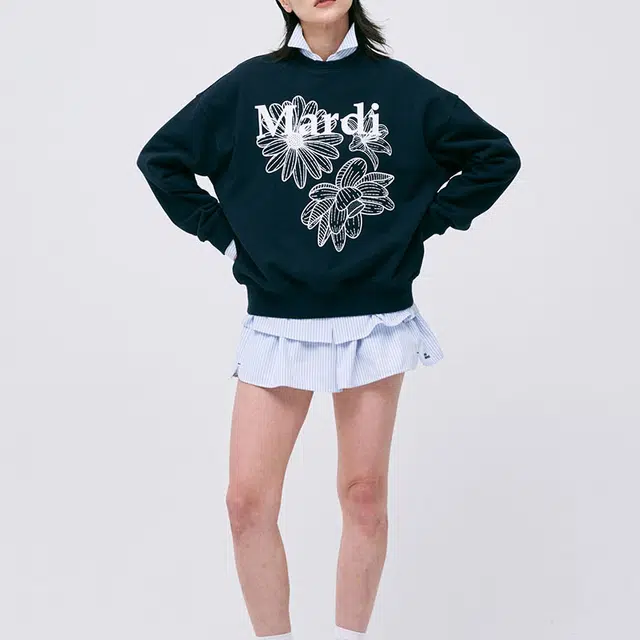 MARDI MERCREDI SS25 SWEATSHIRT TRIPLE FLOWER_NAVY WHITE
