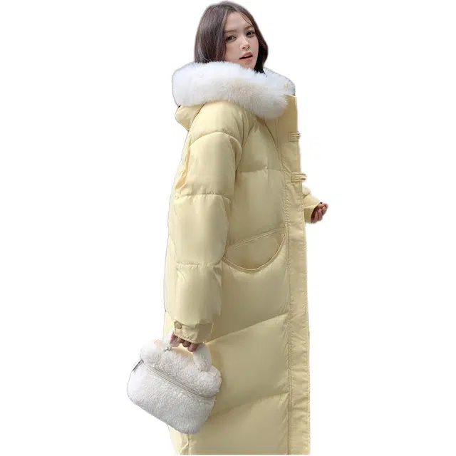 思蓓儿 简约优雅长款冬季赫本风时尚盘扣外套棉服 女款