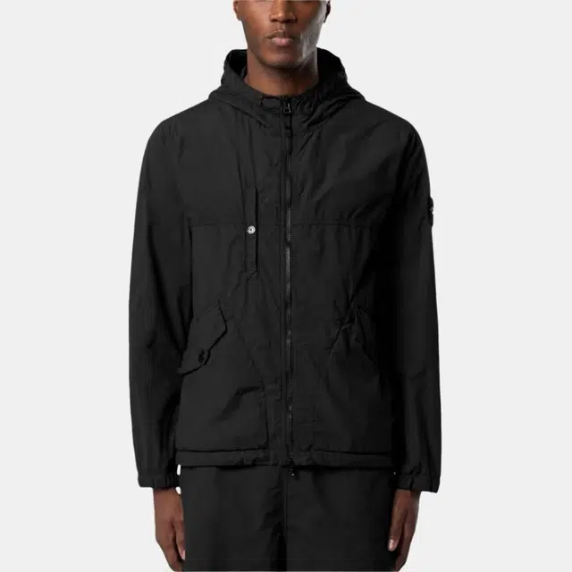 Stone Island SS25 Phantom Nylon Hooded Zip Jacket Black