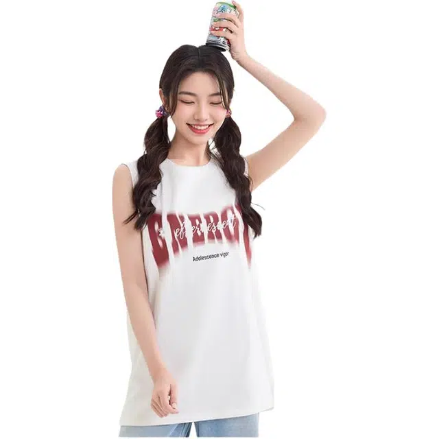 三福 晕染字母印花圆领百搭宽松无袖背心 女款