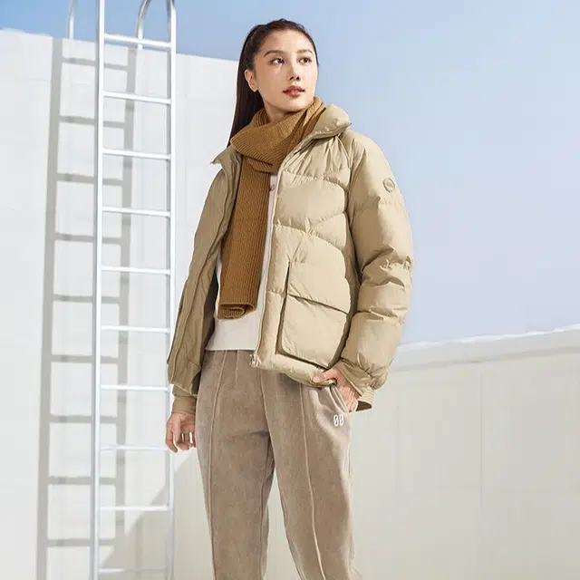 乔丹 纯色休闲连帽拉链长袖羽绒服 女款 麦棕色