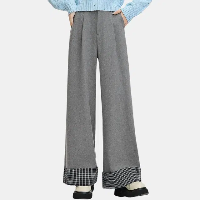 三福 时尚简约舒适百搭格子直筒休闲裤 女款