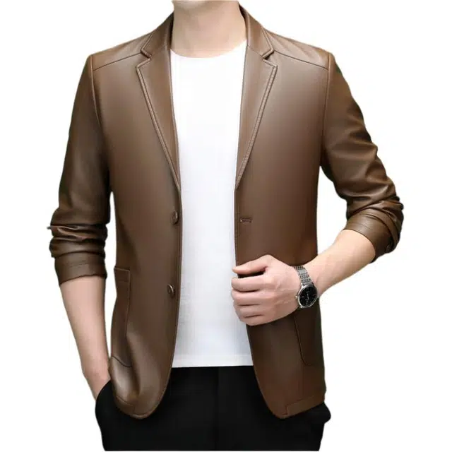 太子龍 薄款潮流西装领商务休闲皮衣 男款