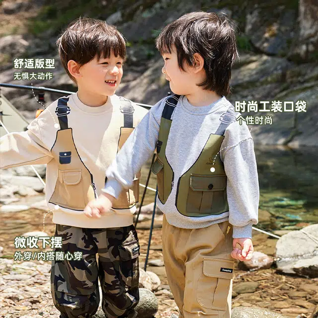 嘟嘟家 童装 撞色口袋假两件户外长袖卫衣 男童女童 麻灰色