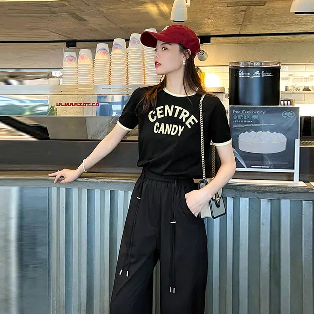 美洋 抽绳高腰直筒休闲裤 女款