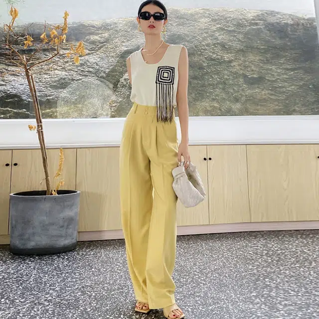 美洋 纯色高腰阔腿休闲长裤 女款