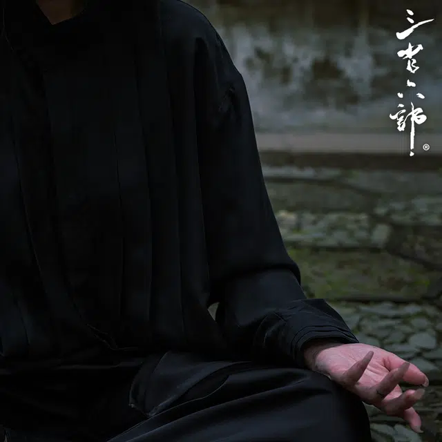 三省六部 【无天】极简中国风砂洗桑蚕丝盘扣立领真丝衬衫 男女同款 黑色