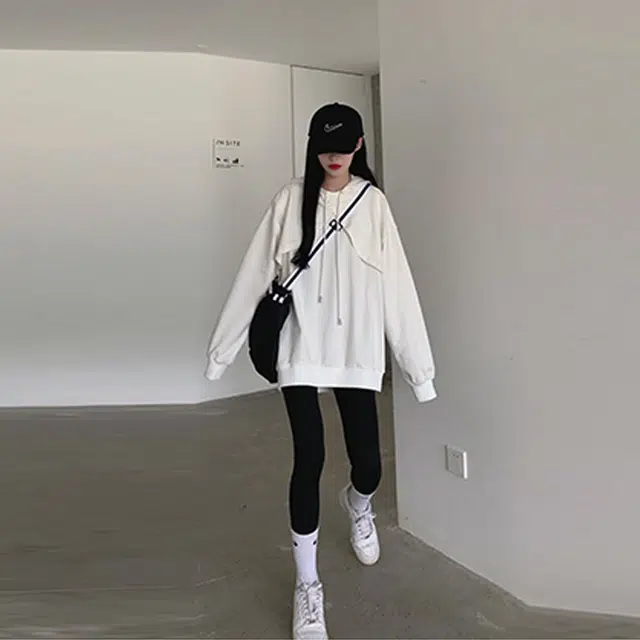 松本丧丧 纯色连帽套头长袖卫衣 女款