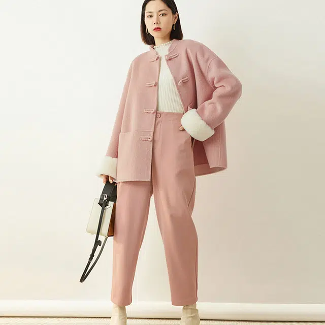 美洋 纯色锥形高腰九分休闲裤 女款 烟粉色