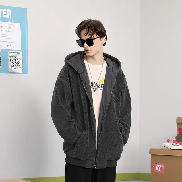 bt Simple Monster Letter Embroidered Fleece Hoodie Jacket