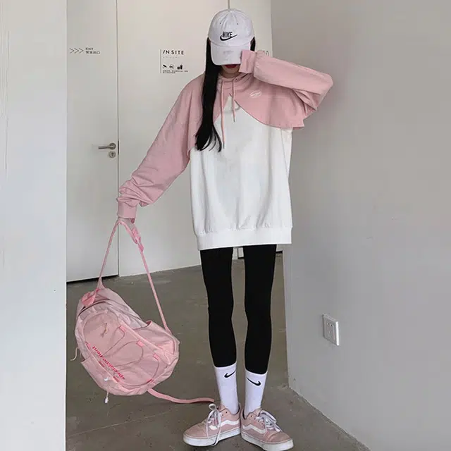 松本丧丧 纯色连帽套头长袖卫衣 女款