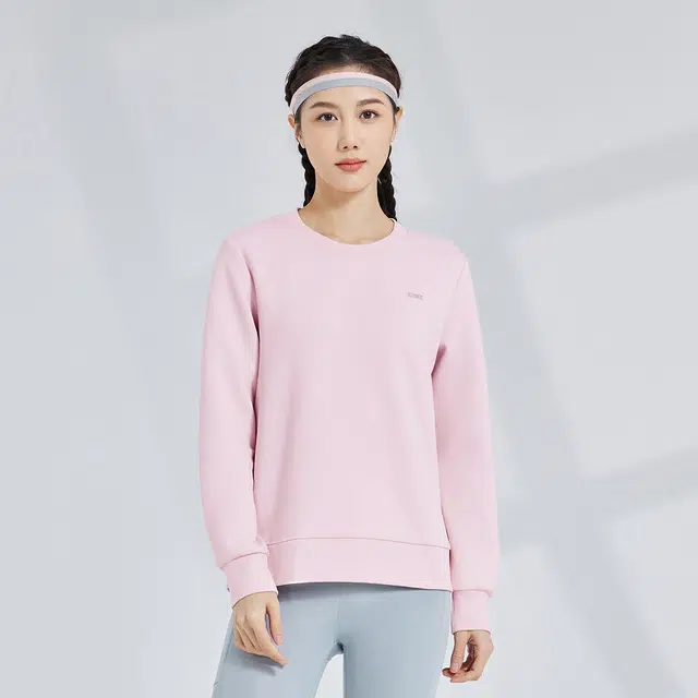 鸿星尔克 立型科技 纯色字母印花休闲运动简约圆领长袖卫衣 女款 芍药粉
