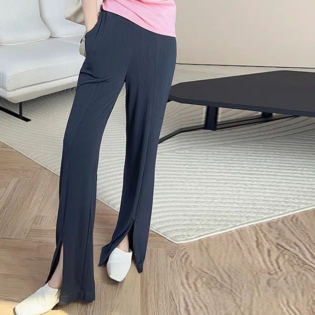 美洋 纯色直筒高腰开叉休闲裤 女款