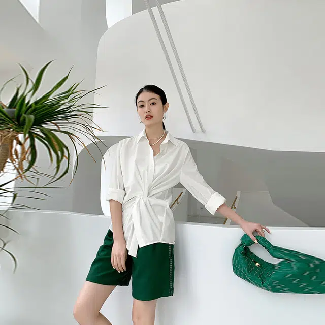 美洋 修身型纯色长袖衬衫 女款 珍珠白