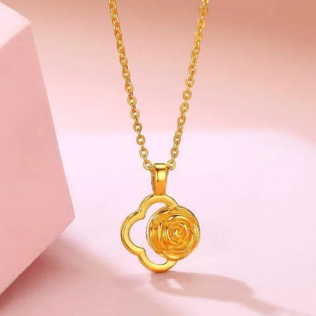 庆怡珠宝 四叶草玫瑰花项链 女款 温婉气质简约时尚小众设计感玫瑰花锁骨项链