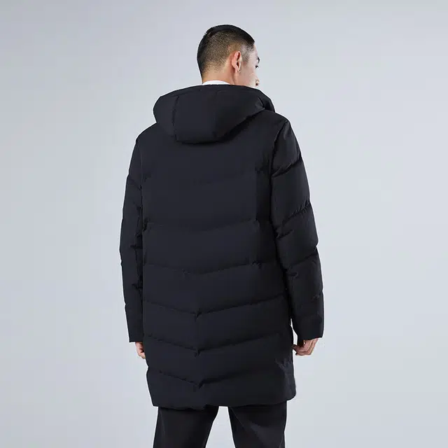 匹克 防风保暖中长连帽羽绒服 男款 黑色