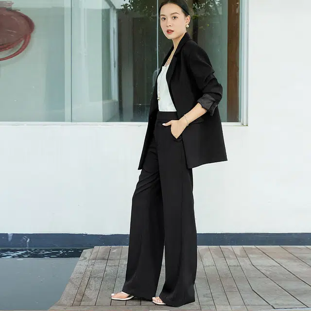 美洋 纯色长袖西装外套阔腿西装裤套装 女款