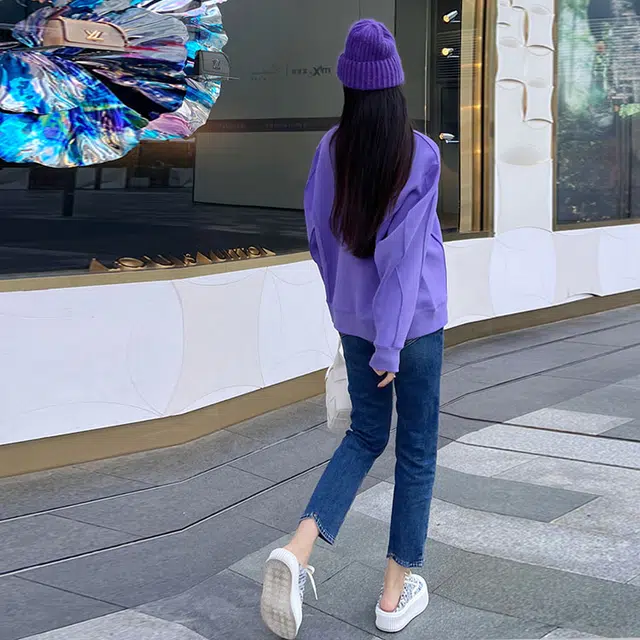 美洋 复古高腰直筒九分休闲牛仔裤 女款 蓝色