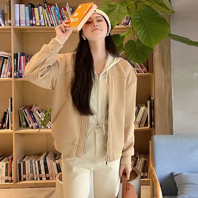 美洋 纯色连帽直筒休闲棒球服 女款