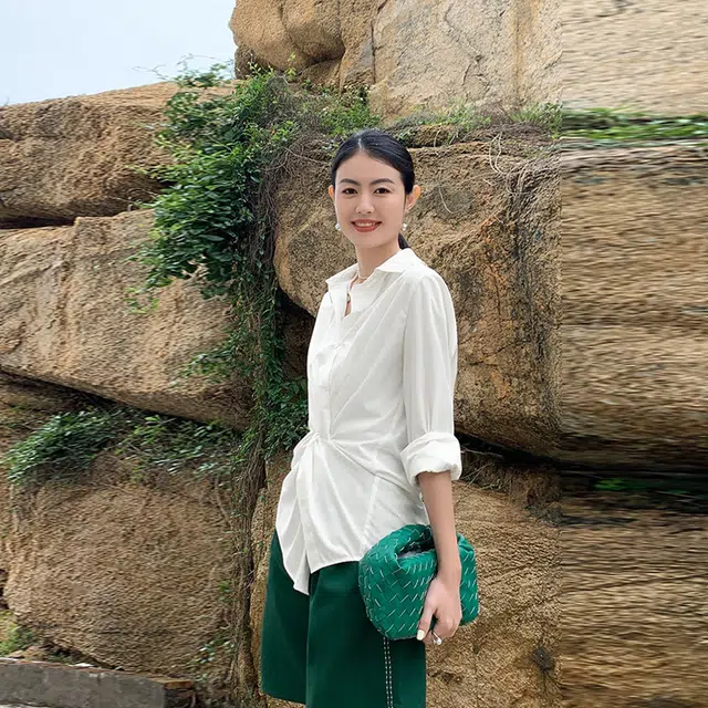美洋 修身型纯色长袖衬衫 女款 珍珠白