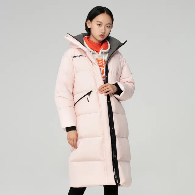 波司登 运动字母纯色渐变连帽宽松长款羽绒服 女款