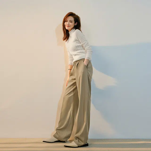 美洋 纯色交叉高腰直筒休闲裤 女款