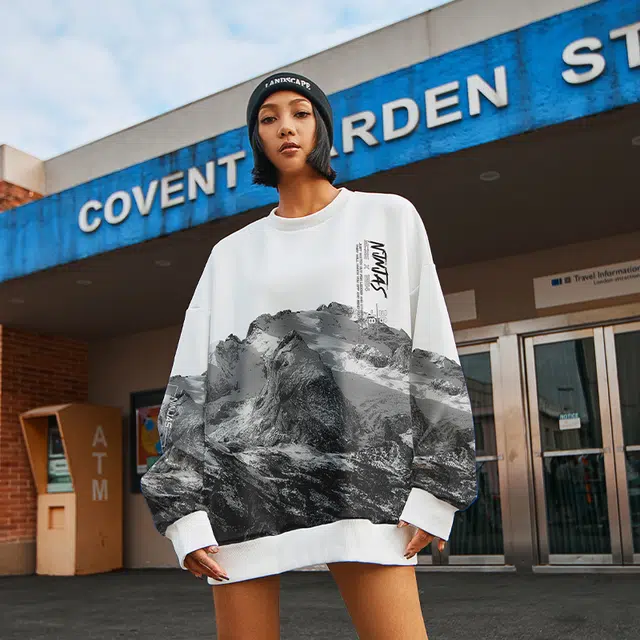 木村三社 数码印花圆领宽松卫衣 男女同款