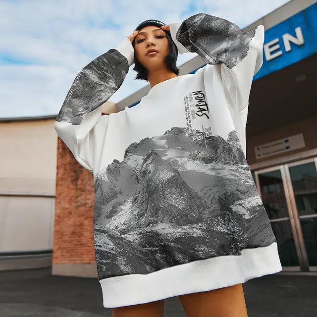 木村三社 数码印花圆领宽松卫衣 男女同款