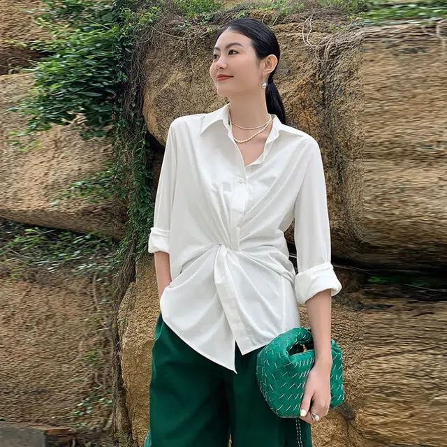 美洋 修身型纯色长袖衬衫 女款 珍珠白