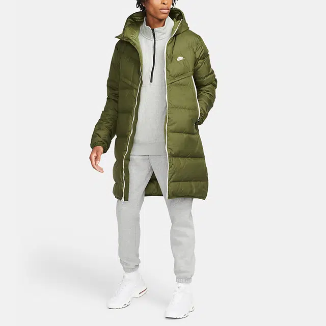 Nike Logo Mid-Length Down Jacket Military Green