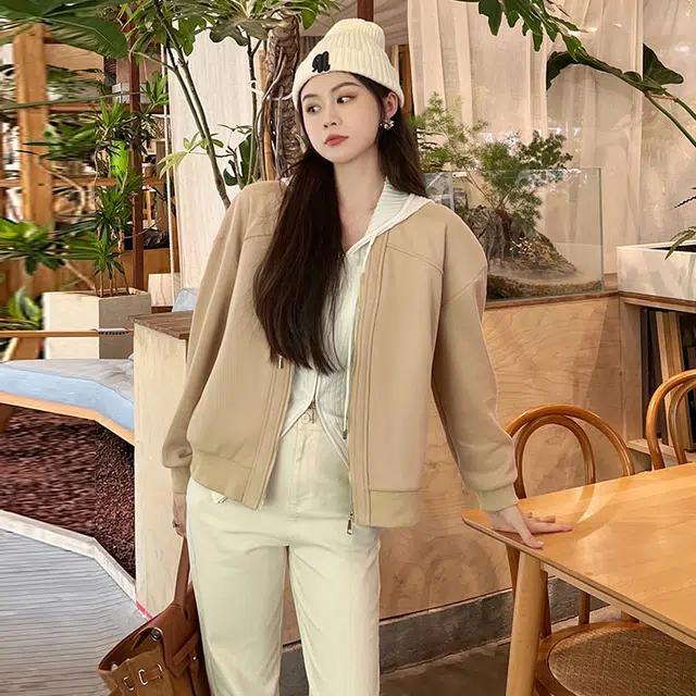 美洋 纯色连帽直筒休闲棒球服 女款
