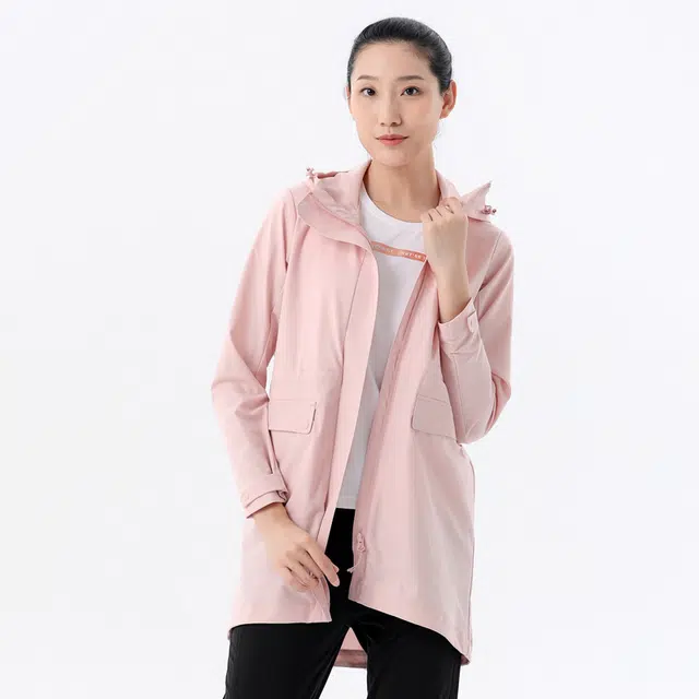 探路者 纯色户外休闲中长款连帽风衣 女款