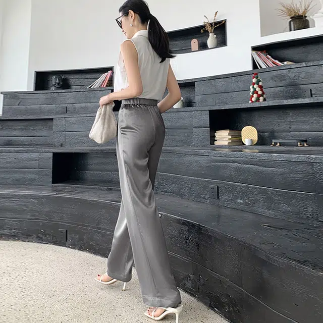 美洋 纯色纽扣高腰阔腿休闲裤 女款